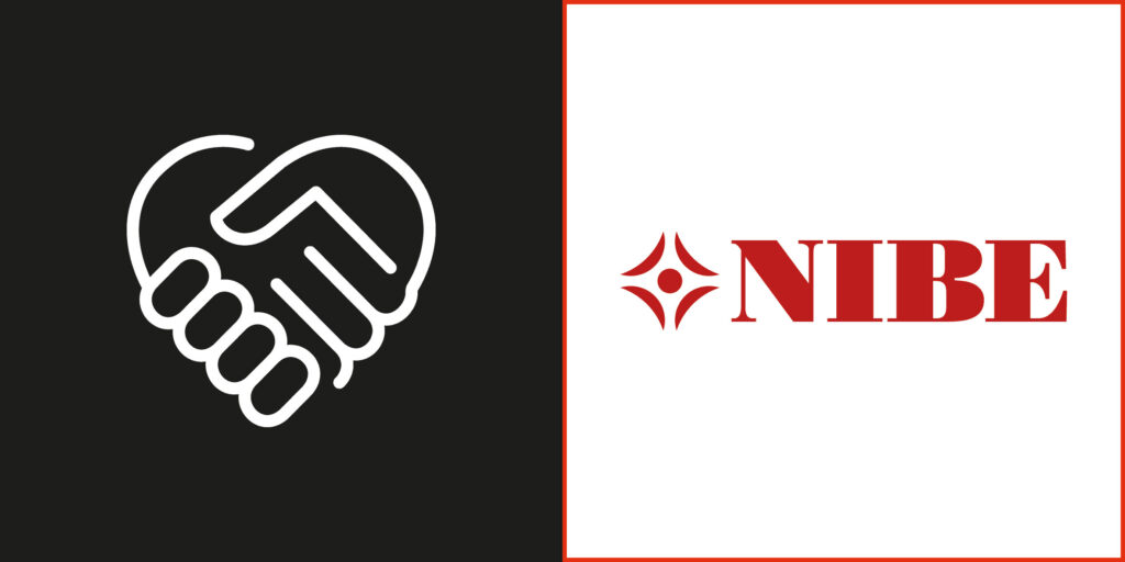 NIBE Scheme PRO Logo Logo of NIBE featuring a handshake icon and the brand name in red text.
